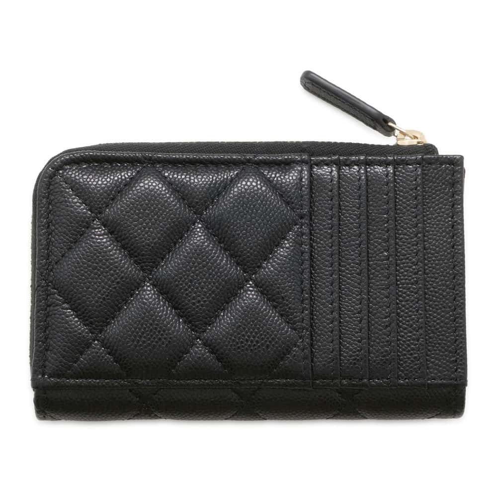 Chanel Matelasse Classic Zip Card Coin Purse Black AP3179 Caviar Leather