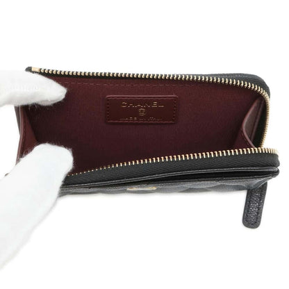 Chanel Matelasse Classic Zip Card Coin Purse Black AP3179 Caviar Leather