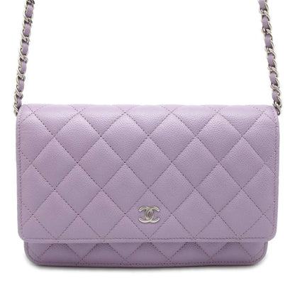 CHANEL Classic Matelasse CC Logo Chain Wallet Light Purple AP0250 Caviar Leather