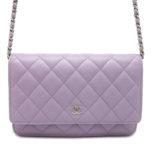 CHANEL Classic Matelasse CC Logo Chain Wallet Light Purple AP0250 Caviar Leather