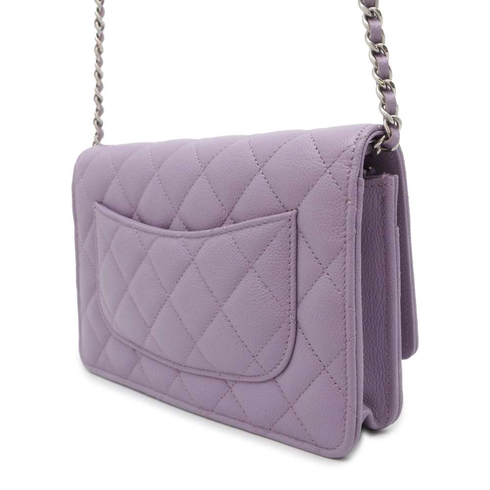 CHANEL Classic Matelasse CC Logo Chain Wallet Light Purple AP0250 Caviar Leather