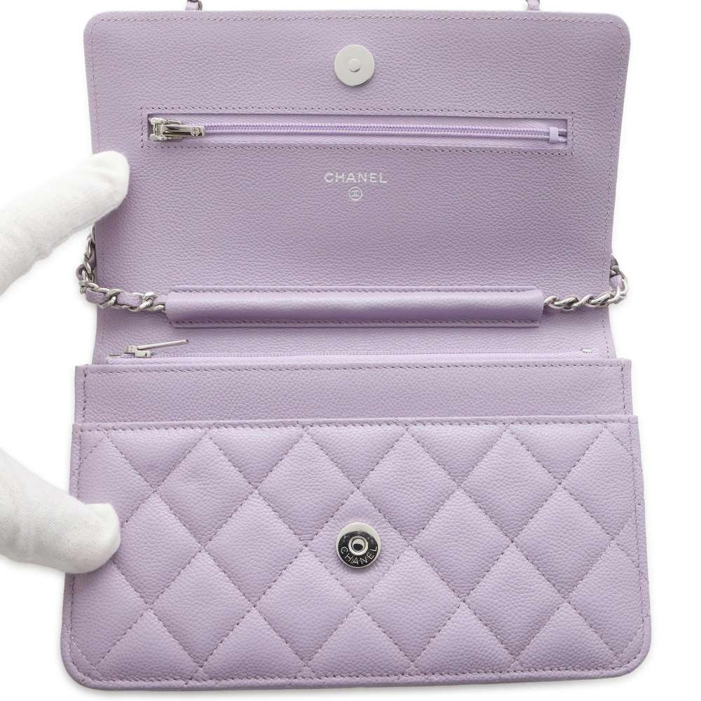 CHANEL Classic Matelasse CC Logo Chain Wallet Light Purple AP0250 Caviar Leather