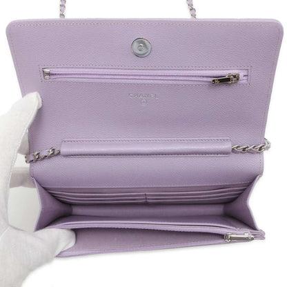 CHANEL Classic Matelasse CC Logo Chain Wallet Light Purple AP0250 Caviar Leather