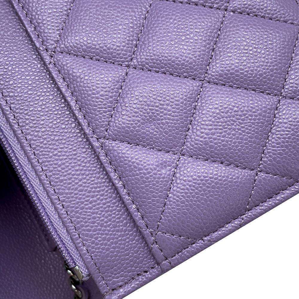 CHANEL Classic Matelasse CC Logo Chain Wallet Light Purple AP0250 Caviar Leather