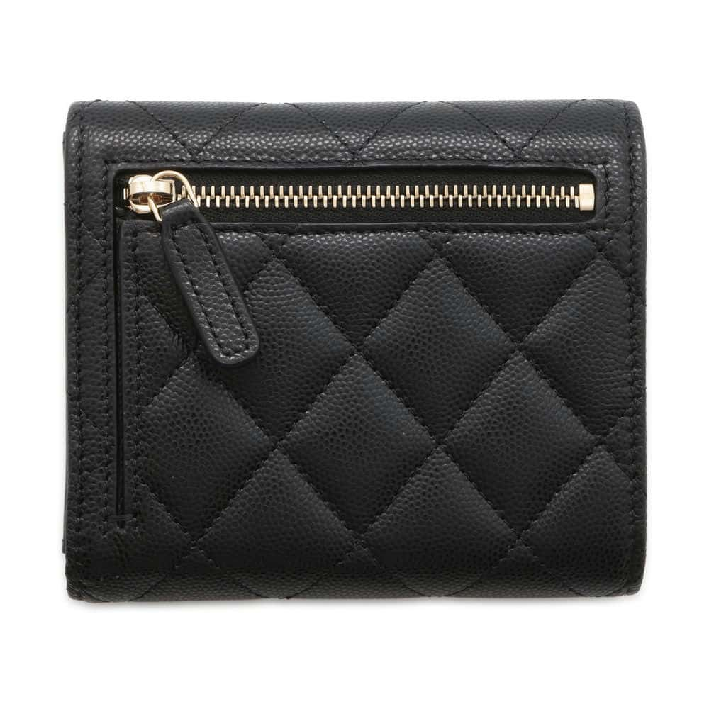 CHANEL Matelasse Rhinestone CC Logo Tri-Fold Wallet Black AP4175 Caviar Leather