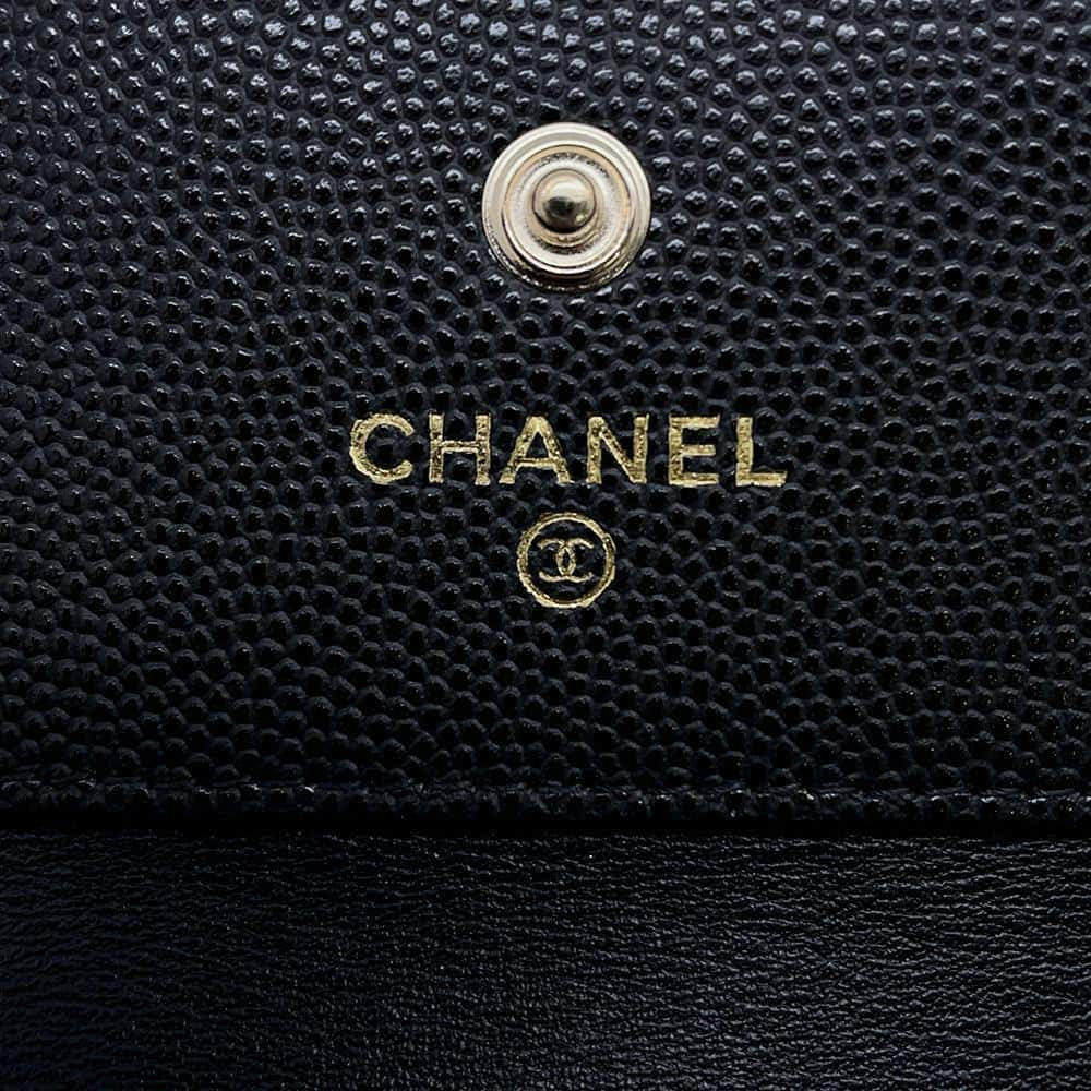 CHANEL Matelasse Rhinestone CC Logo Tri-Fold Wallet Black AP4175 Caviar Leather