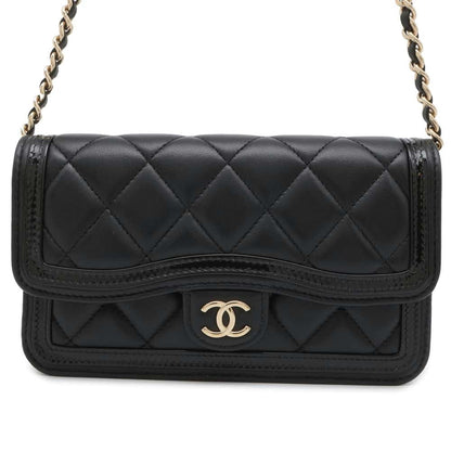 Chanel Matelasse Chain Phone Case Black AP3559 Lambskin Patent Leather