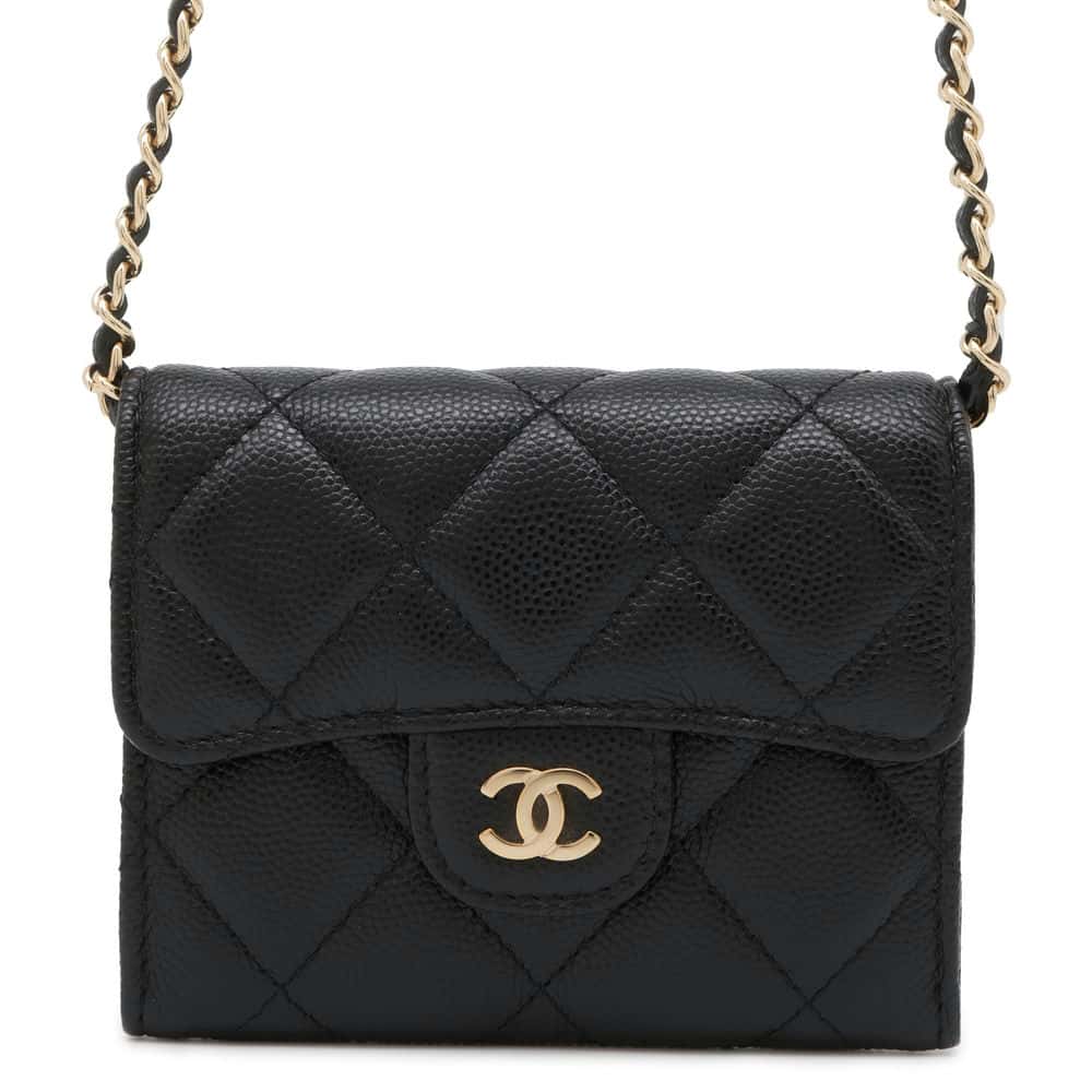 Chanel Matelasse ChainShoulder Card Case Black AP0238 Caviar Leather