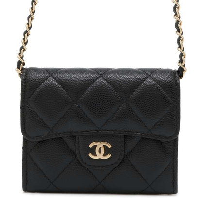 Chanel Matelasse ChainShoulder Card Case Black AP0238 Caviar Leather
