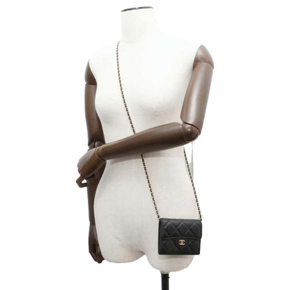 Chanel Matelasse ChainShoulder Card Case Black AP0238 Caviar Leather