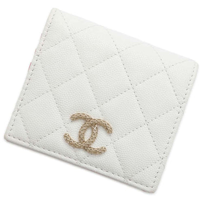 CHANEL Matelasse CC Logo Bifold Wallet White/Pink AP3185 Caviar Leather