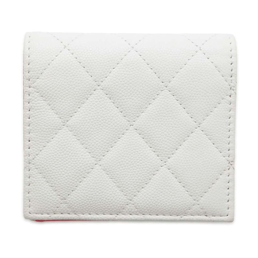 CHANEL Matelasse CC Logo Bifold Wallet White/Pink AP3185 Caviar Leather