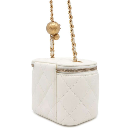 Chanel Matelasse Ball Chain Shoulder Vanity Bag White AP1447 Lambskin Size Small