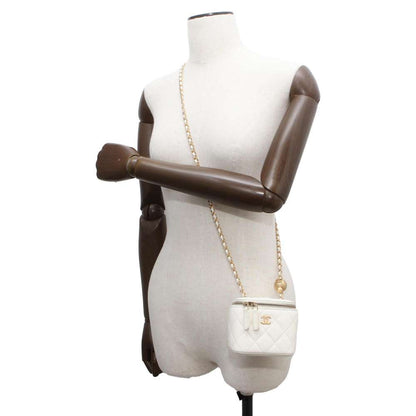 Chanel Matelasse Ball Chain Shoulder Vanity Bag White AP1447 Lambskin Size Small