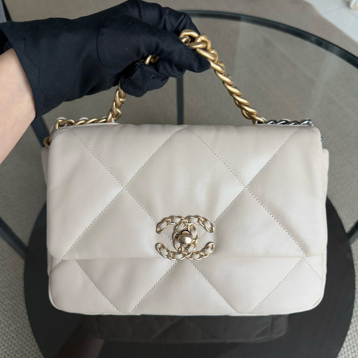 Chanel 19 Bag  Small- C19 Quilted Goatskin Light Beige Two-tone Hardware Series 30
