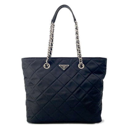 PRADA Quilted ChainTote Bag Black 1BG017 Nylon Leather