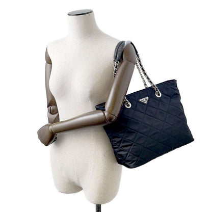 PRADA Quilted ChainTote Bag Black 1BG017 Nylon Leather