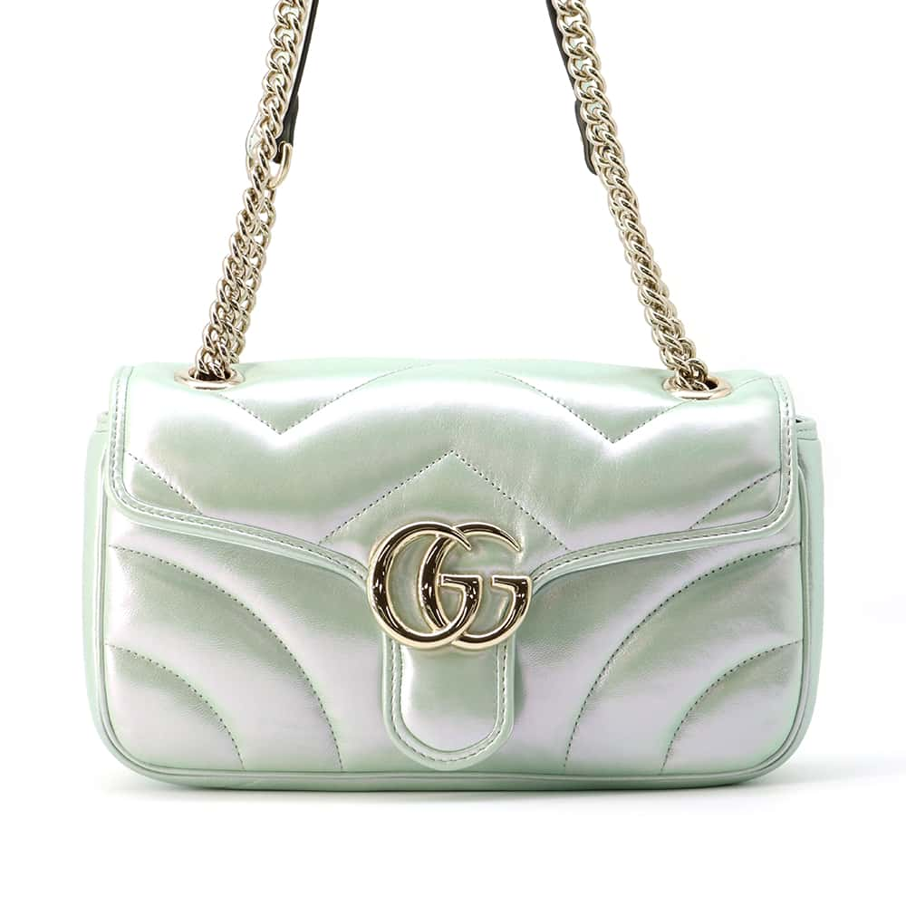 【RESERVED】GUCCI GG Marmont ChainShoulder Bag Green Aurora 443497 Leather