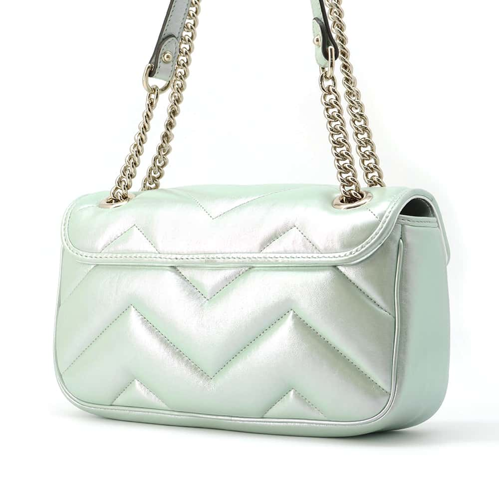 【RESERVED】GUCCI GG Marmont ChainShoulder Bag Green Aurora 443497 Leather