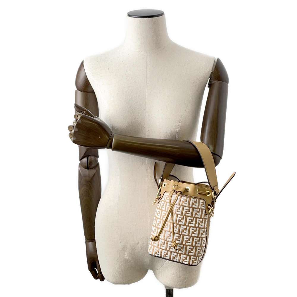 FENDI Montresor 2WAY Shoulder Bag Beige/White 8BS010 Raffia Leather Size Mini
