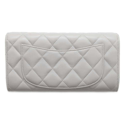 CHANEL Matelasse Classic Long Flap Wallet Gray AP0241 Lambskin