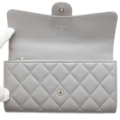 CHANEL Matelasse Classic Long Flap Wallet Gray AP0241 Lambskin