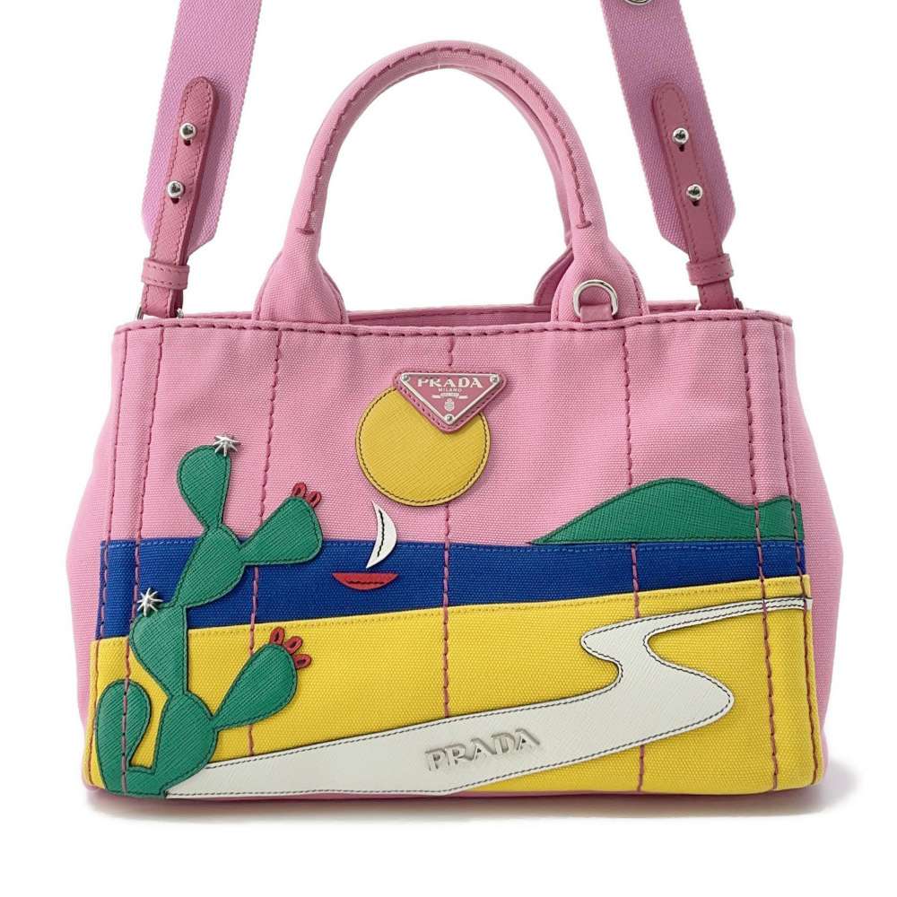 PRADA Canapa Patchwork Pink/Multicolor 1BG439 Canvas