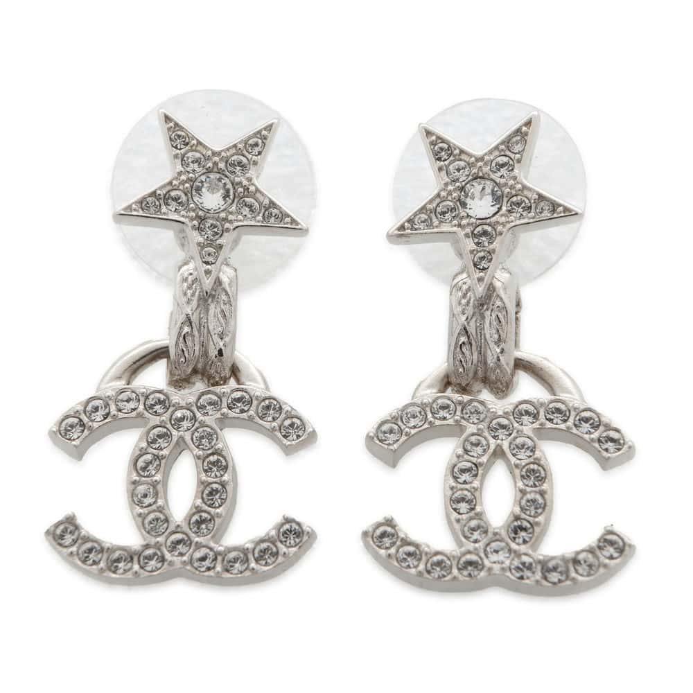 Chanel Star Motif CC Logo Earrings ABE289 Metal Rhinestone