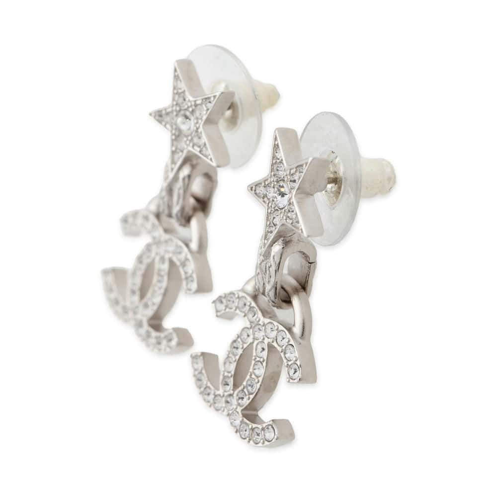Chanel Star Motif CC Logo Earrings ABE289 Metal Rhinestone
