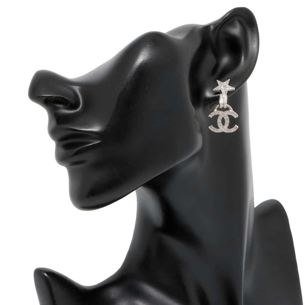 Chanel Star Motif CC Logo Earrings ABE289 Metal Rhinestone