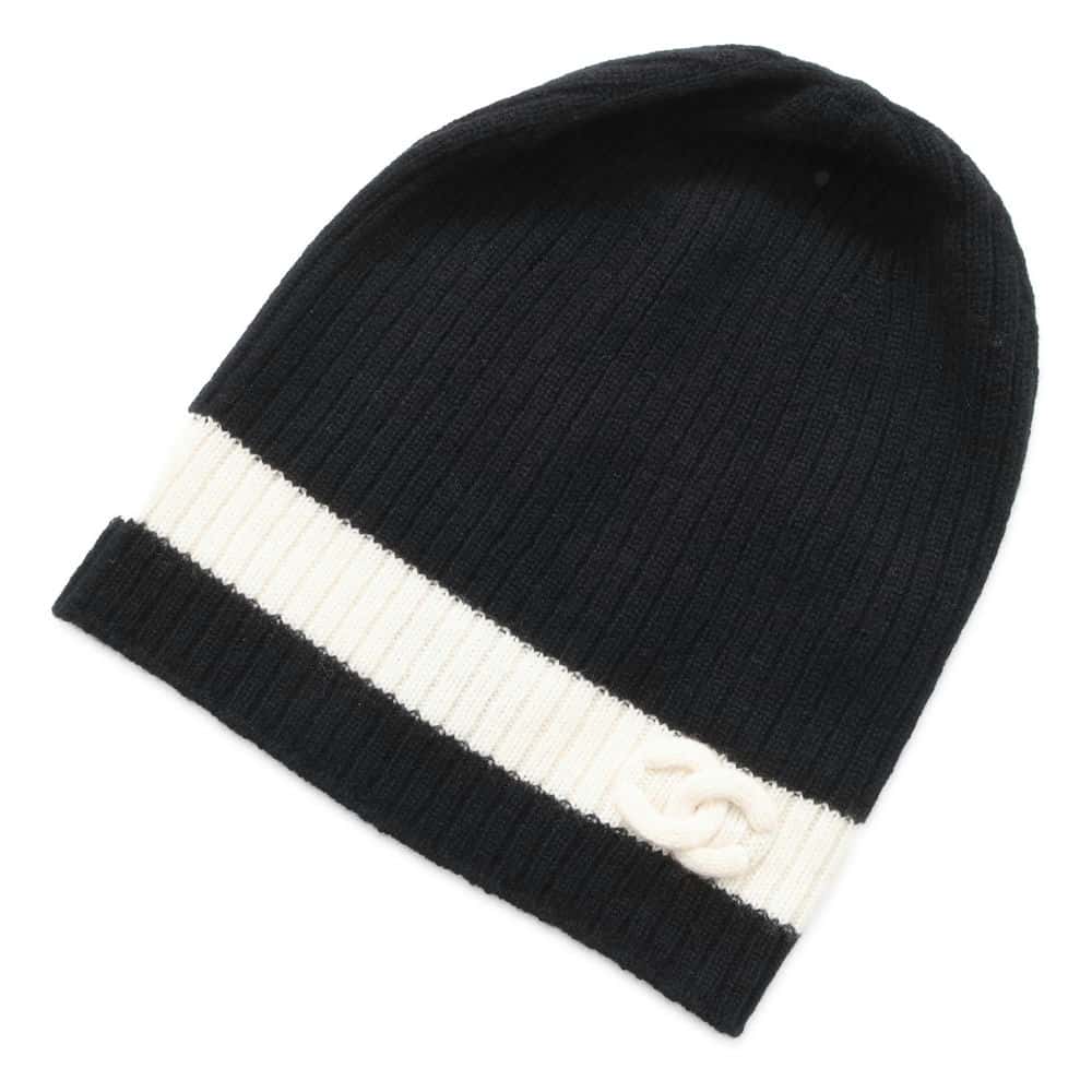 Chanel CC Logo KnitHat Black/White Cashmere100%