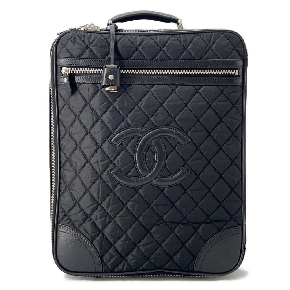 Chanel Matelasse CC Logo Paris New York Line Carry Case Black A33107 Nylon Leather