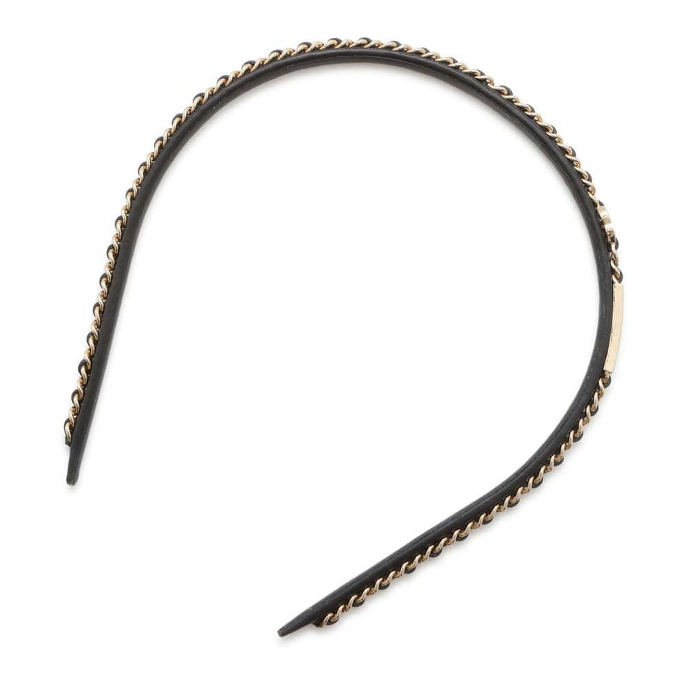 Chanel CC Logo Chain Headband Black Leather