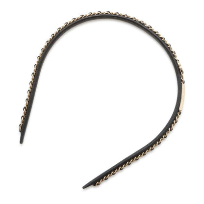 Chanel CC Logo Chain Headband Black Leather