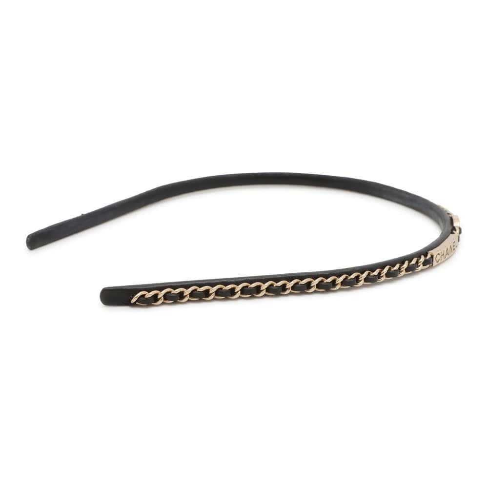 Chanel CC Logo Chain Headband Black Leather