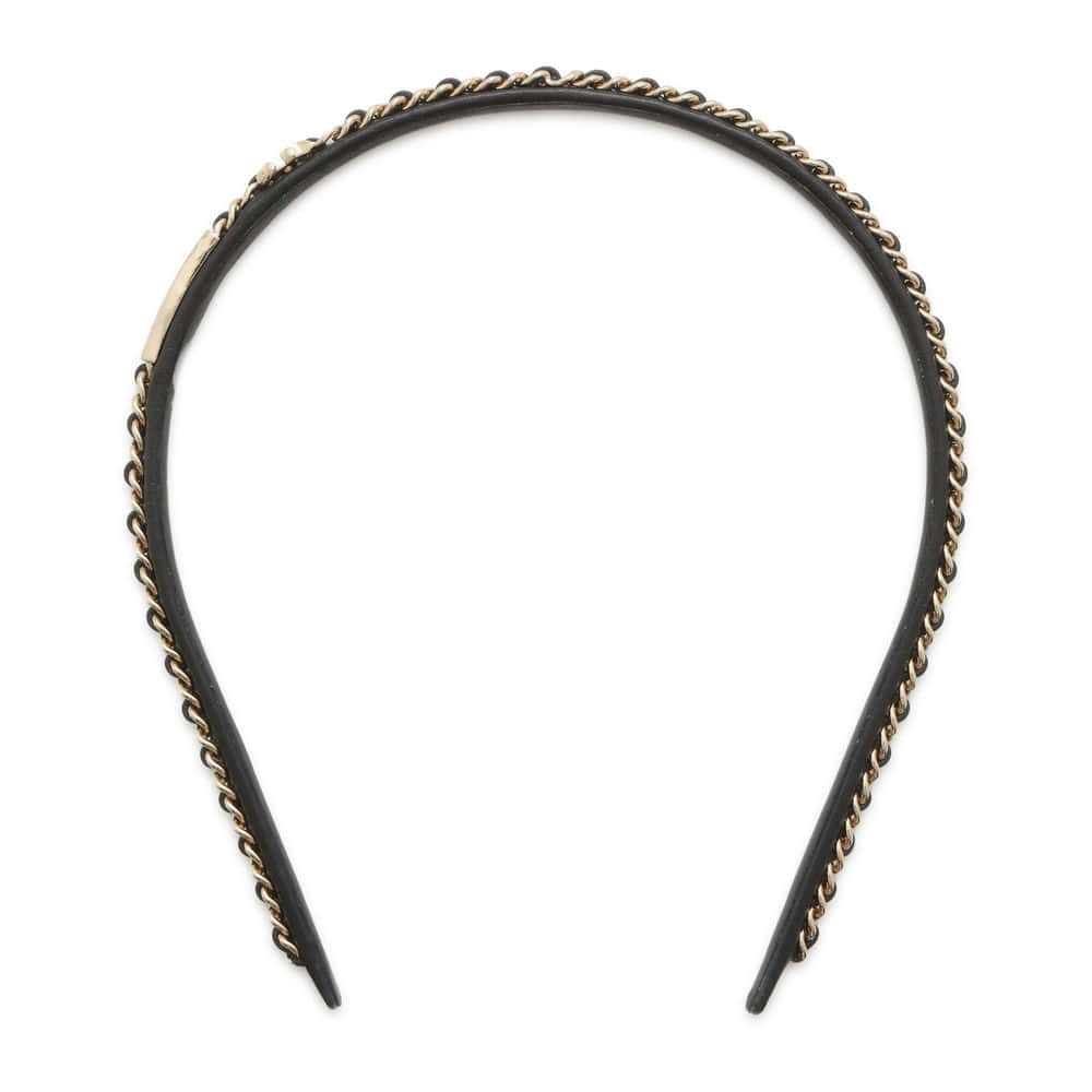 Chanel CC Logo Chain Headband Black Leather