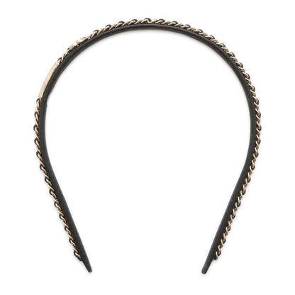 Chanel CC Logo Chain Headband Black Leather