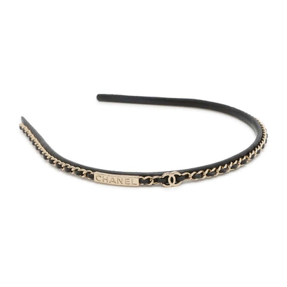 Chanel CC Logo Chain Headband Black Leather