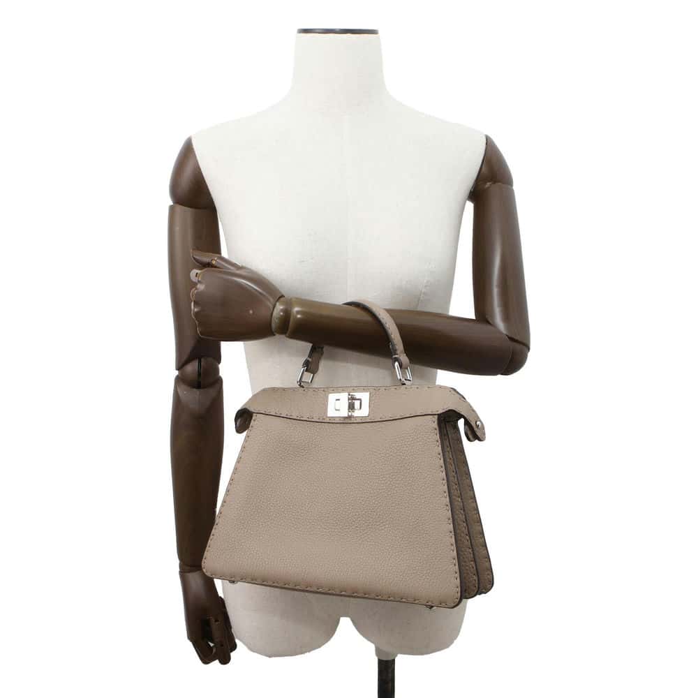 FENDI Peekaboo Icy You Gray 8BN327 Calf Leather Size Small