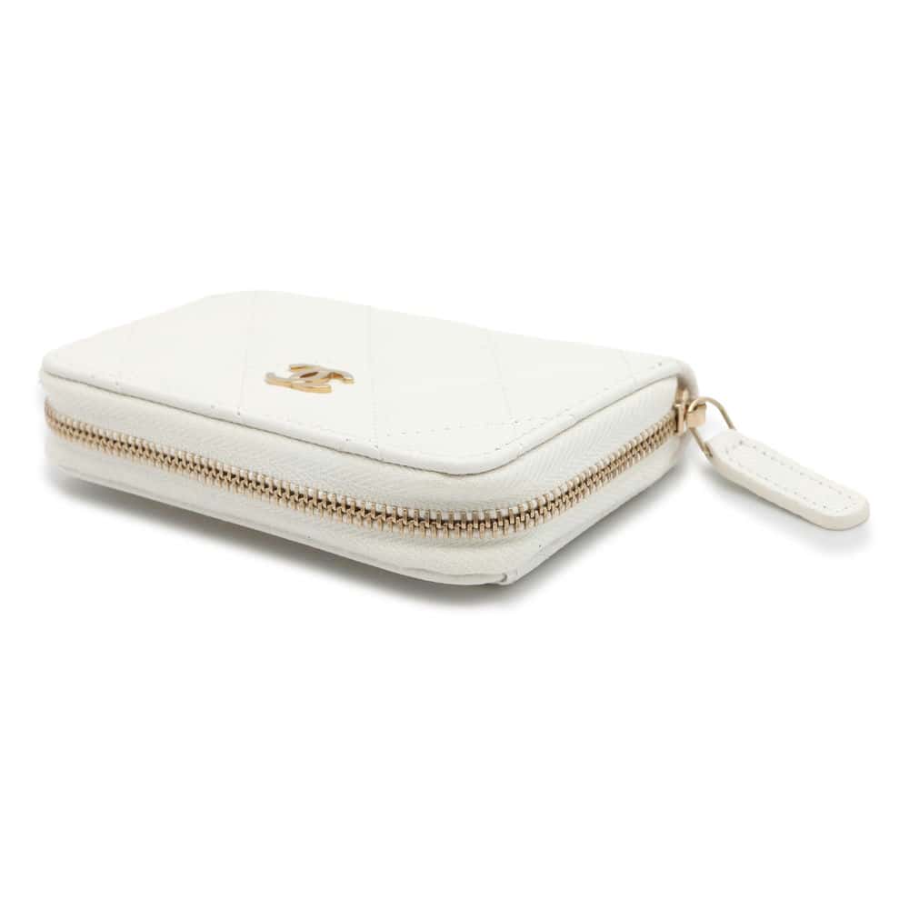 Chanel Matelasse Classic Zip Coin Purse White AP0216 Caviar Leather