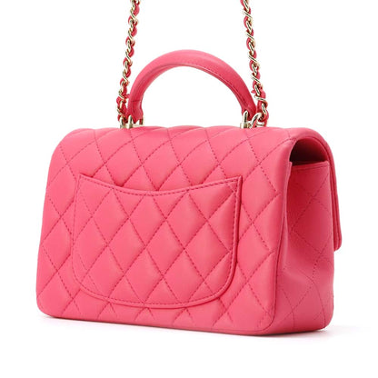 Chanel Top Handle Mini Flap Bag Pink AS2431 Lambskin Size 20
