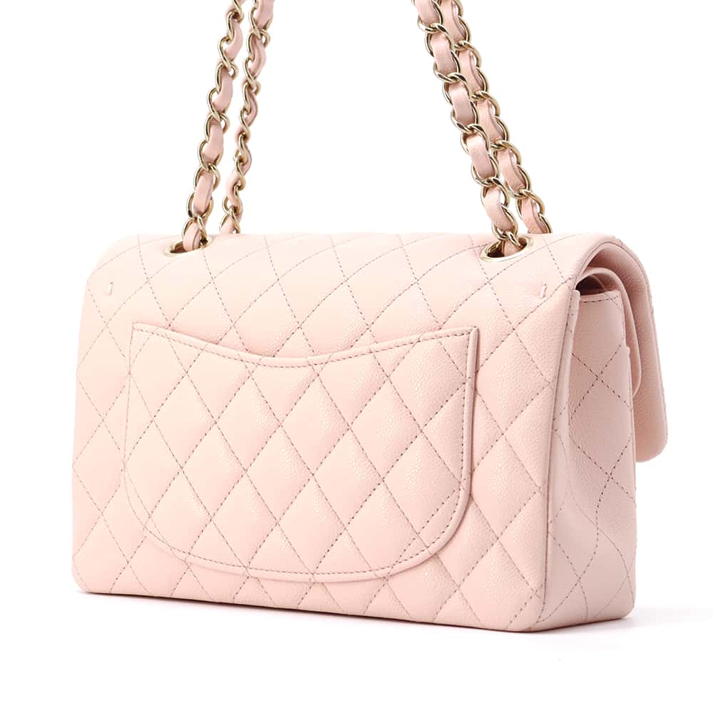 Chanel Matelasse W Flap ChainShoulder Bag Pink A01113 Caviar Leather Size 23