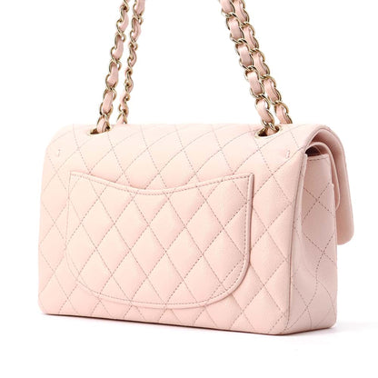 Chanel Matelasse W Flap ChainShoulder Bag Pink A01113 Caviar Leather Size 23