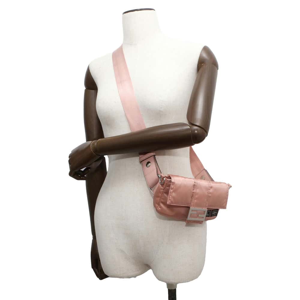 FENDI Porter 25th Anniversary Collaboration Bucket Phone Case 3way Crossbody Bag Pink 7AS138 Nylon Leather Size Mini