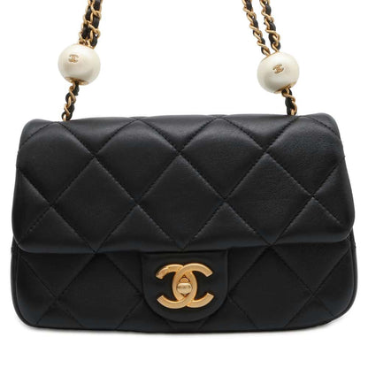 Chanel Matelasse Pearl Ball Flap Bag Black AS4861 Lambskin Faux Pearl Size Small