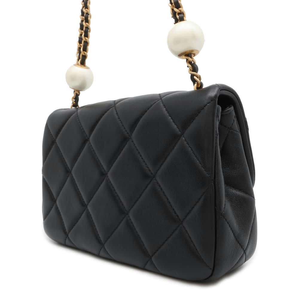 Chanel Matelasse Pearl Ball Flap Bag Black AS4861 Lambskin Faux Pearl Size Small