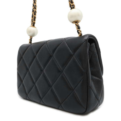 Chanel Matelasse Pearl Ball Flap Bag Black AS4861 Lambskin Faux Pearl Size Small