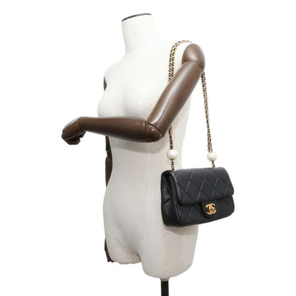 Chanel Matelasse Pearl Ball Flap Bag Black AS4861 Lambskin Faux Pearl Size Small