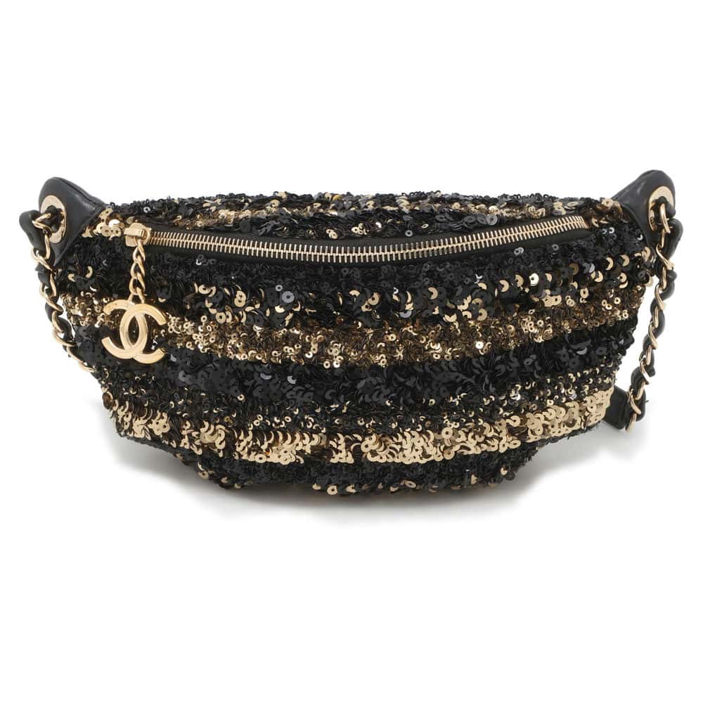Chanel Cruise Line Matelasse ChainShoulder Bag Black/Gold Sequins Leather