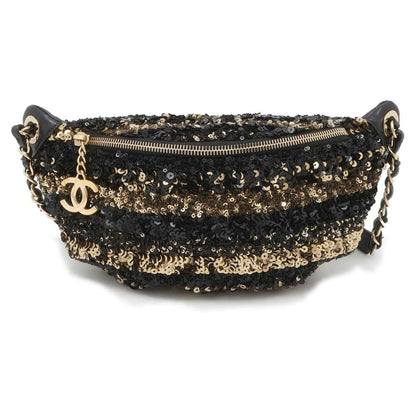 Chanel Cruise Line Matelasse ChainShoulder Bag Black/Gold Sequins Leather